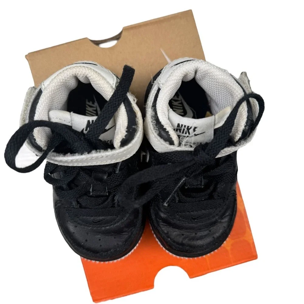 Nike Force 1 Mid TD Toddler Shoes‎ Black White Sneakers Size 4C Baby SU